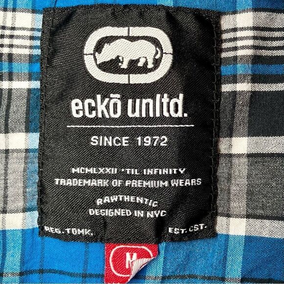 Ecko Unlimited Plaid Short Sleeve Shirt in Blue/Black/White Men’s M - Picture 4 of 5